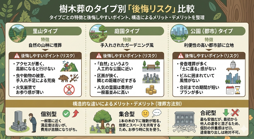 樹木葬のタイプ別に「後悔リスク」を比較