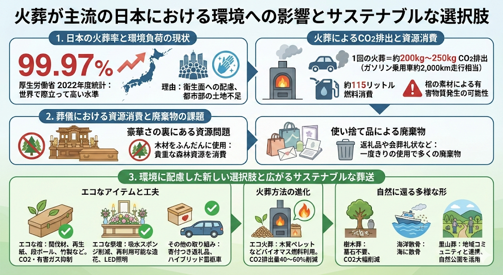 火葬が主流の日本における環境への影響