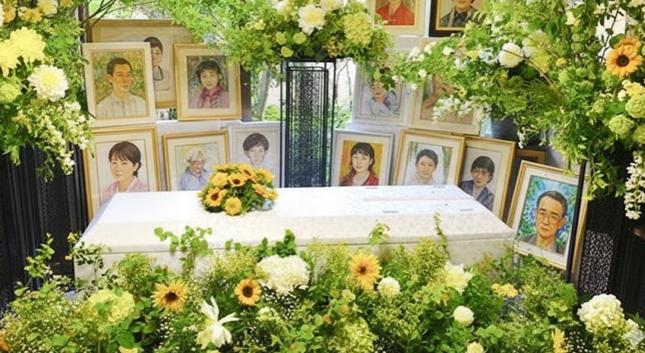 自由葬の一形態、故人が書いた絵に囲まれて